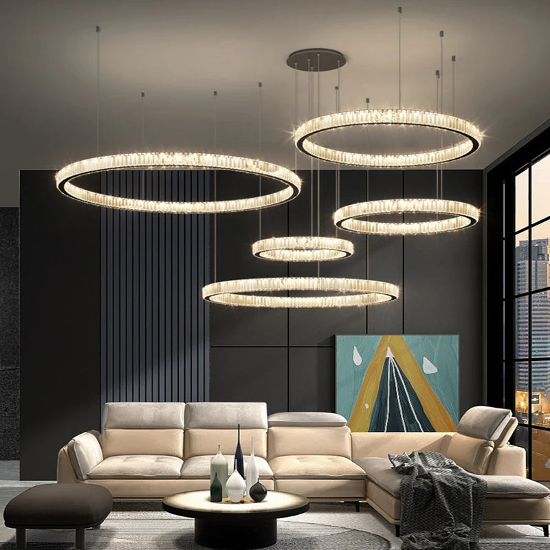 Modern Living Room Crystal Chandelier Led Remote Control Dimmable Led Pendant Lights Luxury Steel Adjust Hanging Lamp Fixture