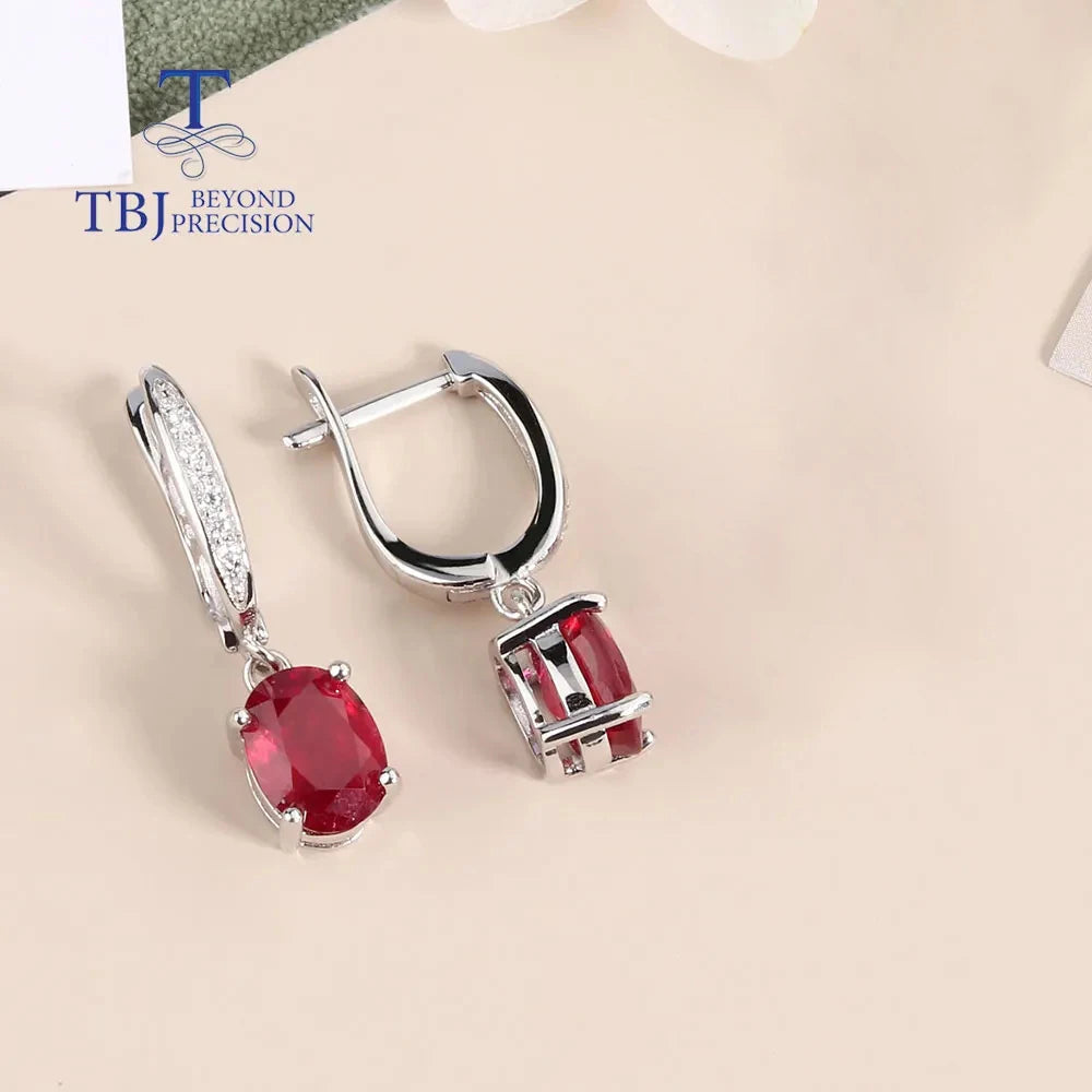 Simple design light luxury precious ruby clasp earrings Natural gems 925 Silver lady great gift