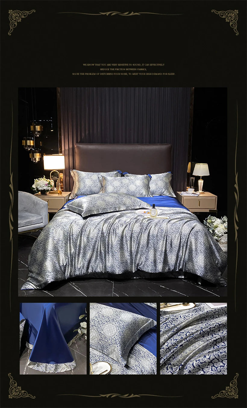 Floral Silk Bedding Set with Duvet Cover Bed Sheet Pillowcase Luxury Couple Single Double King Queen Soft Bedsheet Nordic Smooth