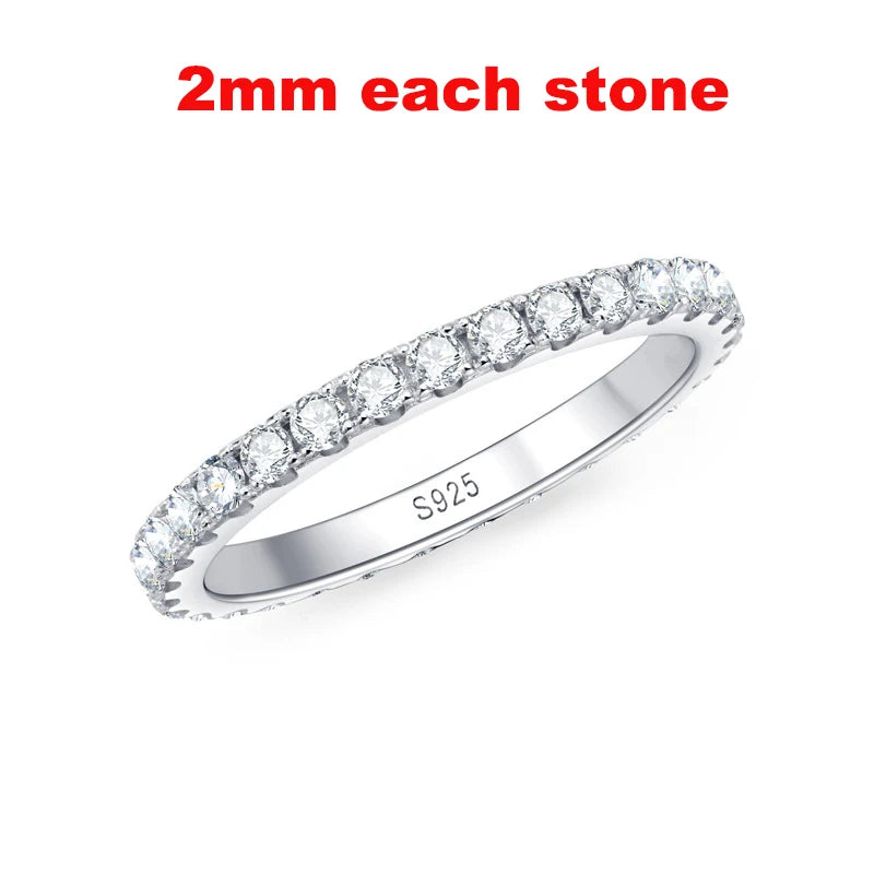 Smyoue 2-5mm Full Moissanite Ring for Women Sparkling Wedding Eternity Bands 100% S925 Sterling Silver Jewelry Classic Ring