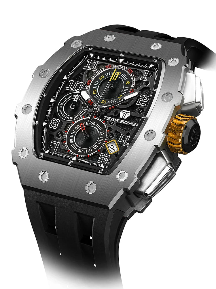 TSAR BOMBA New TB8204 Watch for Men Japan Quartz Chronograph 50M Waterproof Wristwatch Fashion Sport Clock Male Luxury Mens Gift