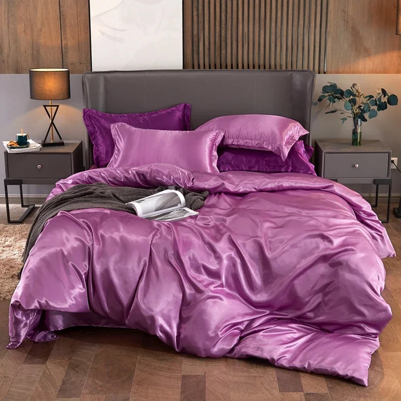 Luxury Rayon Bedding Set Solid Color Luxury Bedding Kit Satin Duvet Cover Set Bed Set pour lit Double,Queen,King,2pcs/3pcs/4pcs