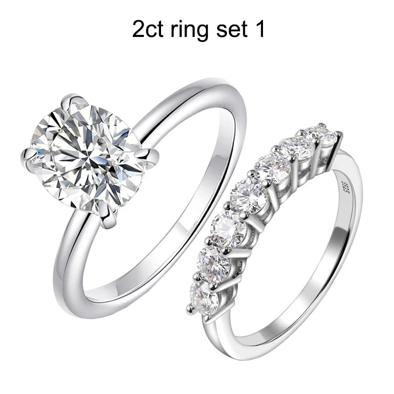 Smyoue 18k Plated 2/3ct Moissanite Diamond Ring for Women Oval Fancy Cut Bridal Sets Solitaire Wedding Promise Band 925 Silver