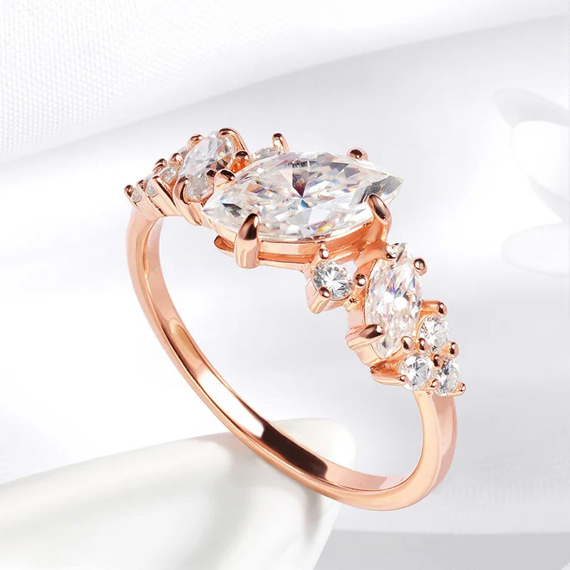 Smyoue 1.84cttw Marquise Cut Moissanite Wedding Ring for Women Luxury Quality Sterling Silver 925 Lab Diamond Band Certified