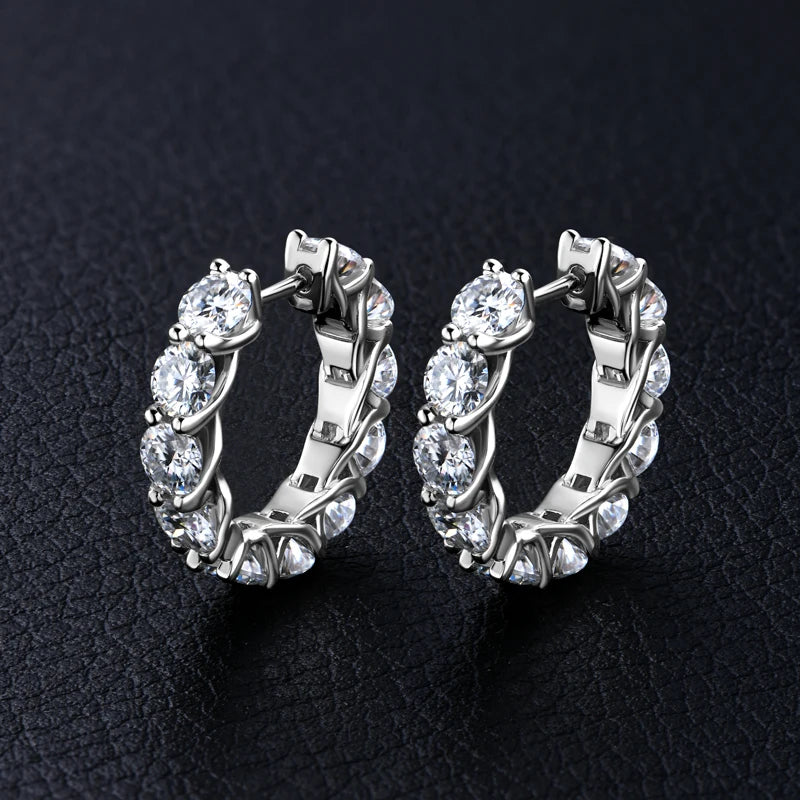 Anziw New 4mm Moissanite Hoops Luxury Eternity Diamond Earrings Solid Silver 925 18K White Gold Plated Jewelry for Women Gifts