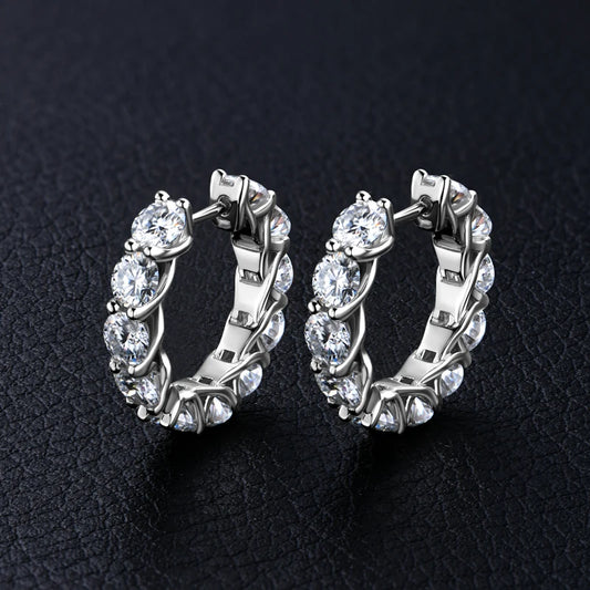 Anziw New 4mm Moissanite Hoops Luxury Eternity Diamond Earrings Solid Silver 925 18K White Gold Plated Jewelry for Women Gifts