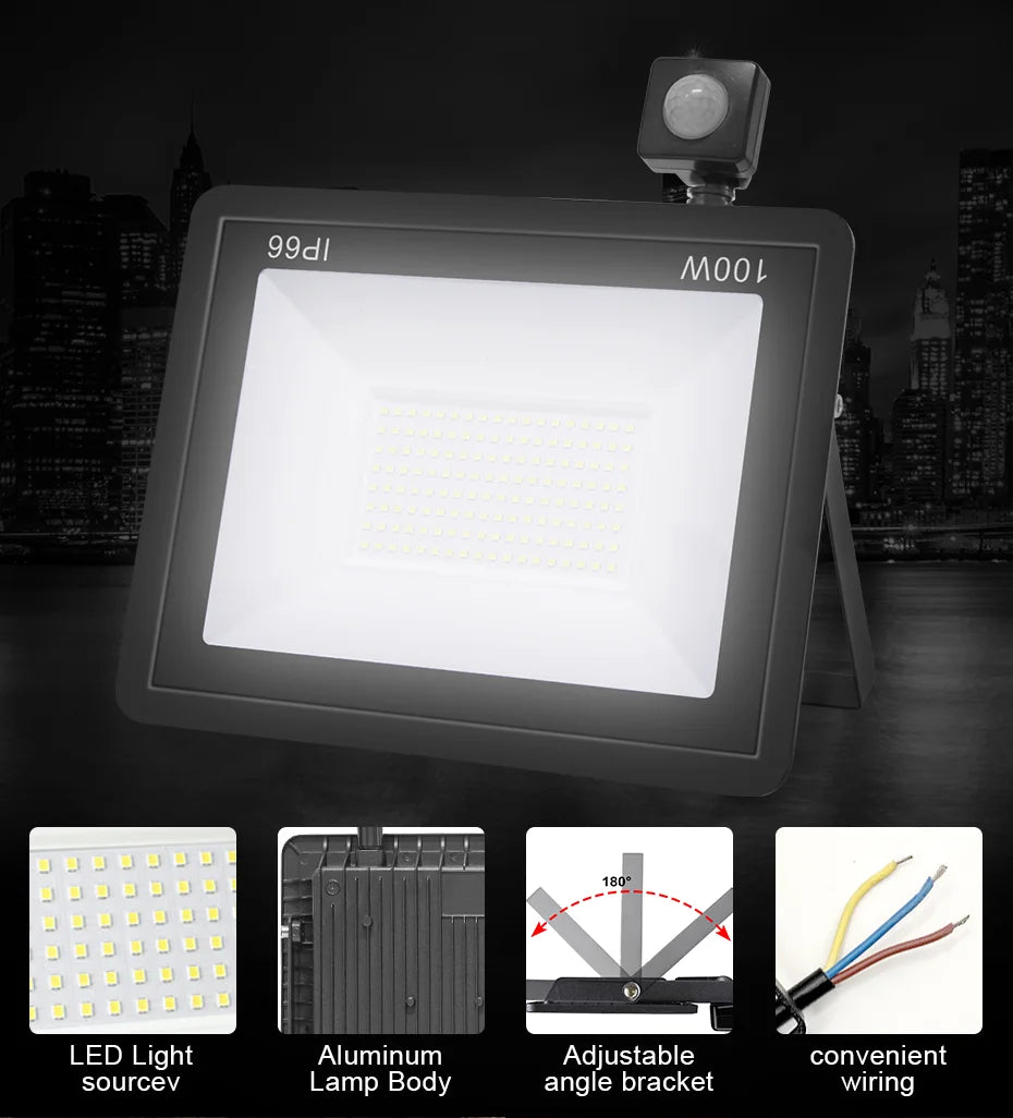 Motion Sensor Remote Control LED Flood Light 220V 10W 20W 30W 50W 100W Waterproof Outdoor Wall Projector Led Garden Spotlight