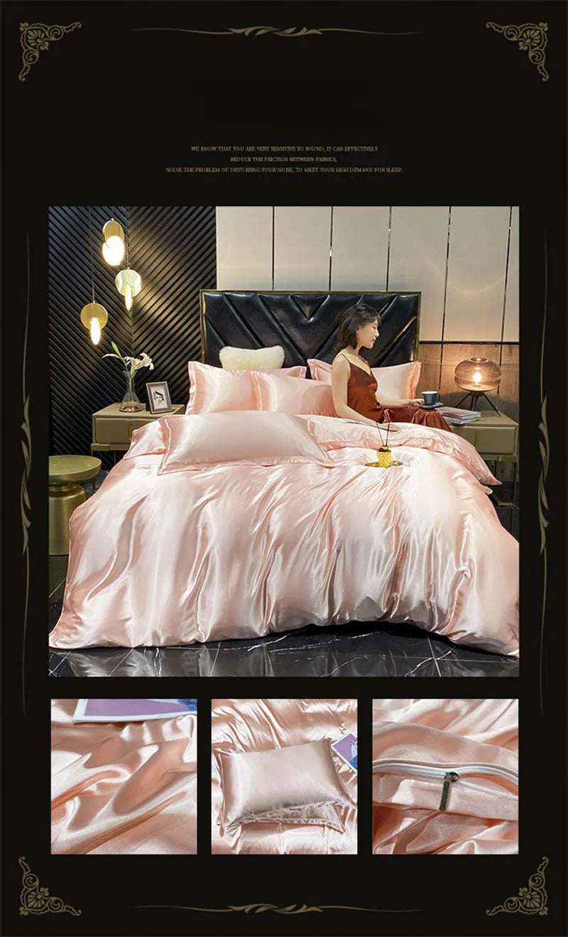 High End Mulberry Silk-Blending Fabric Duvet Cover Set Luxury King Size Bedding Set Silky Quilt Cover and Pillowcase No Sheet