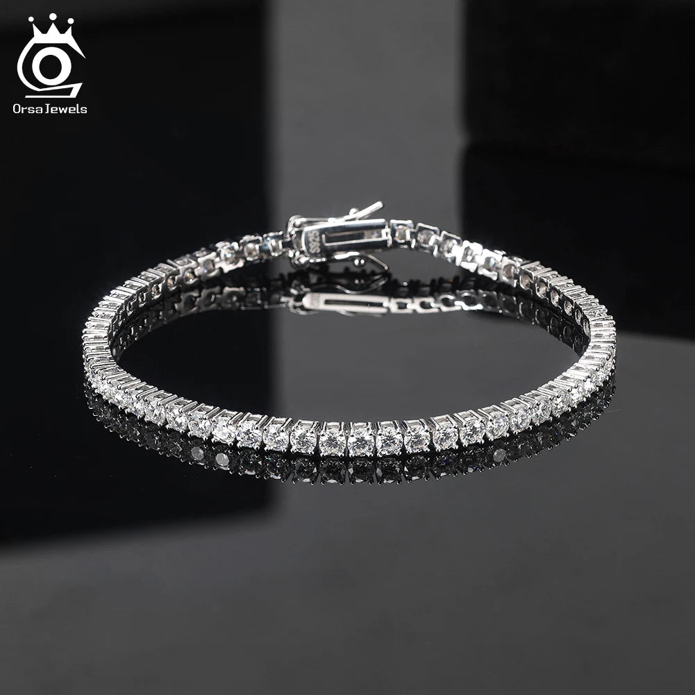 ORSA JEWELS Sparkling 925 Sterling Silver D Color VVS Moissanite Diamond Tennis Bracelet Brilliant Hand Chain Jewelry SMOB01