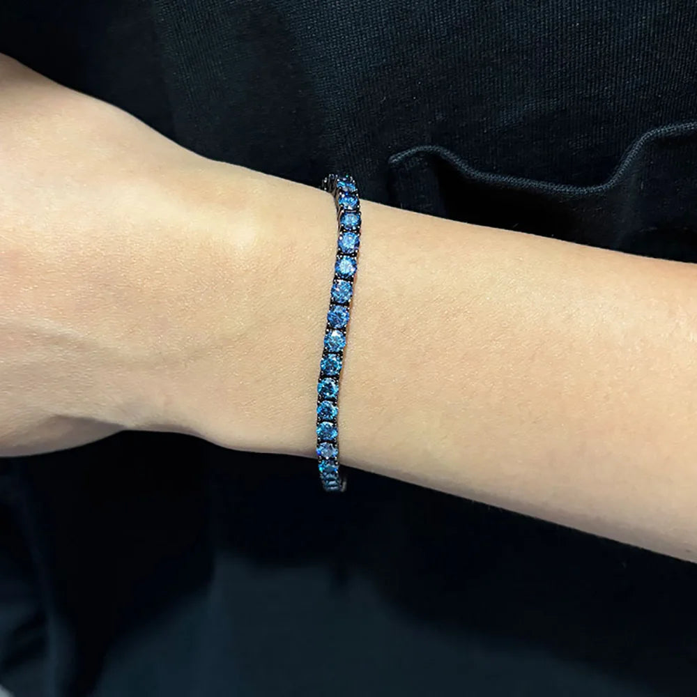 Serenity 3mm 5mm Royal Blue Moissanite Tennis Bracelet Women Man S925 Sterling Silver Bracelet Plated 18K Hand Chain Anniversary