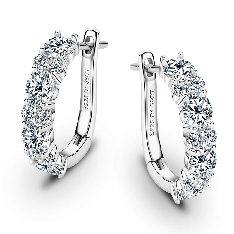 Anziw Sparking VVS1 Moissanite Earrings S925 Silver U Shape Hoop Earrings for Women Hot Sale Wedding Jewelry Certified 2.76CTTW.