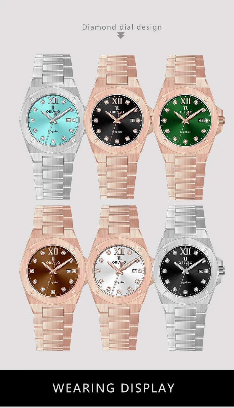 OBLVLO Herren-Armbanduhr mit achteckiger Lünette, blauem Zifferblatt, Datumsanzeige, Quarzwerk, wasserdicht, ideal für Paare (AWM)