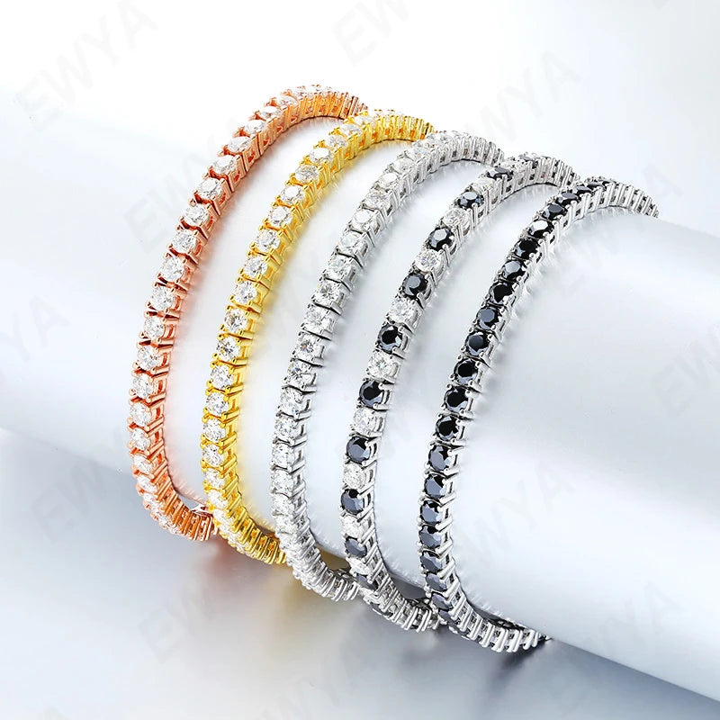 EWYA Real D Color Full 2/2.5/3/4/5/6.5mm Moissanite Tennis Bracelet For Women S925 Plated 18K Rose Gold Diamond Link Bracelets