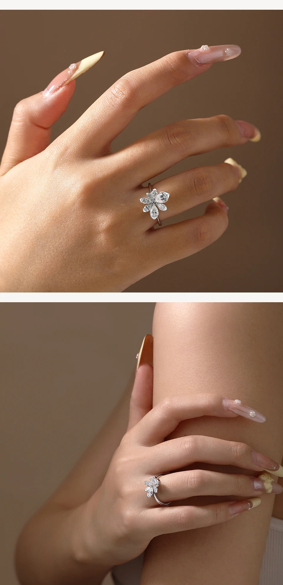 ATTAGEMS 925 Sterling Silver Luxury Women Ring Flowers DVVS1 Moissanite Pear-cut Classical Band Engagement Wedding Fine Jewelry