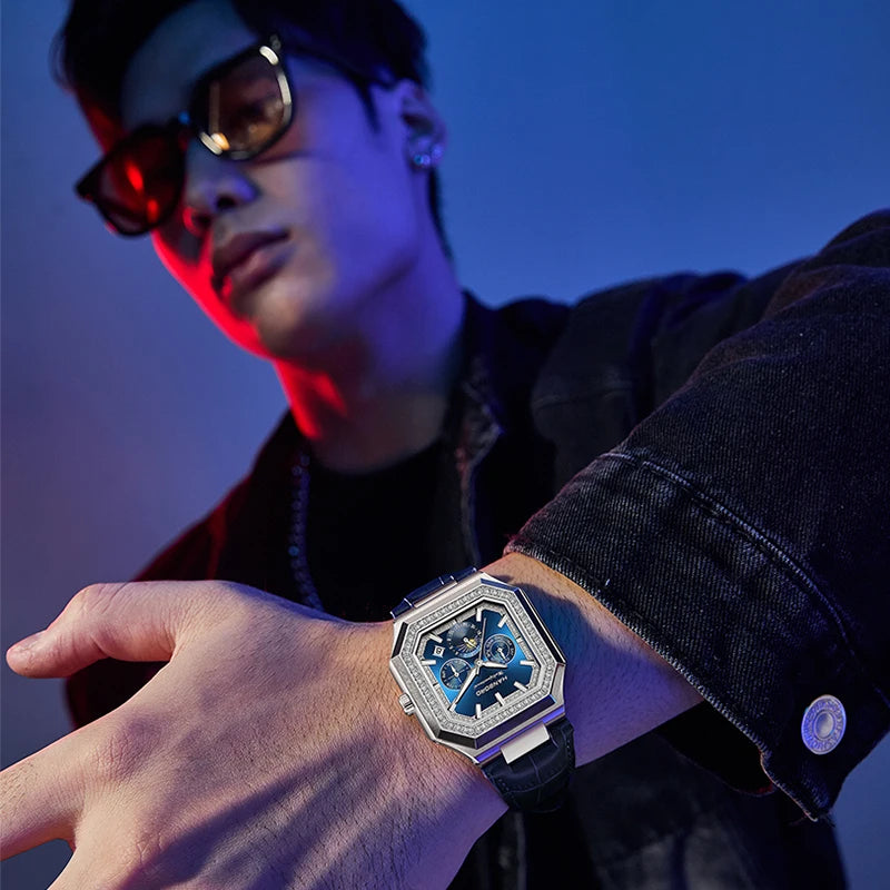 HANBORO Square Men's Fully Automatic Mechanical Watch Multi functional Fashion Trend Watch
