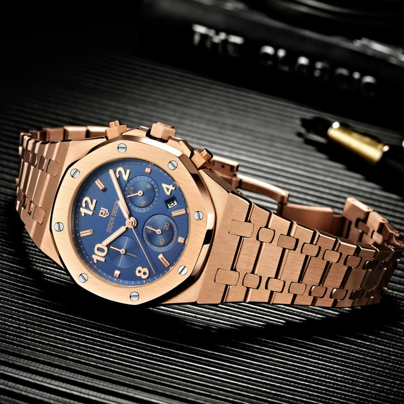 DIDUN Men Watches TOP Luxury Brand Chronograph Sports Clock Men Quartz Stainless Steel Watch Male Business Wristwatch Waterproof