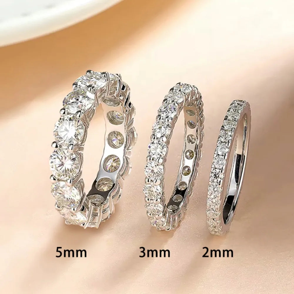 FEOBUR 2/3/4/5mm Moissanite Eternity Ring 18k White Gold Plated S925 Silver Diamond Engagement Rings for Women Men Wedding Band