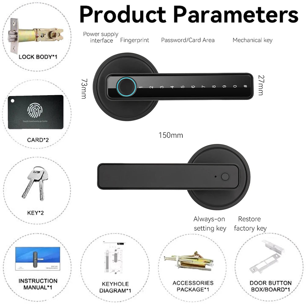 Tuya Smart Fingerprint Door TT Lock Electronic Lock with Password/Key/Card/Tuya APP Unlock Home Protection Smart Life Control