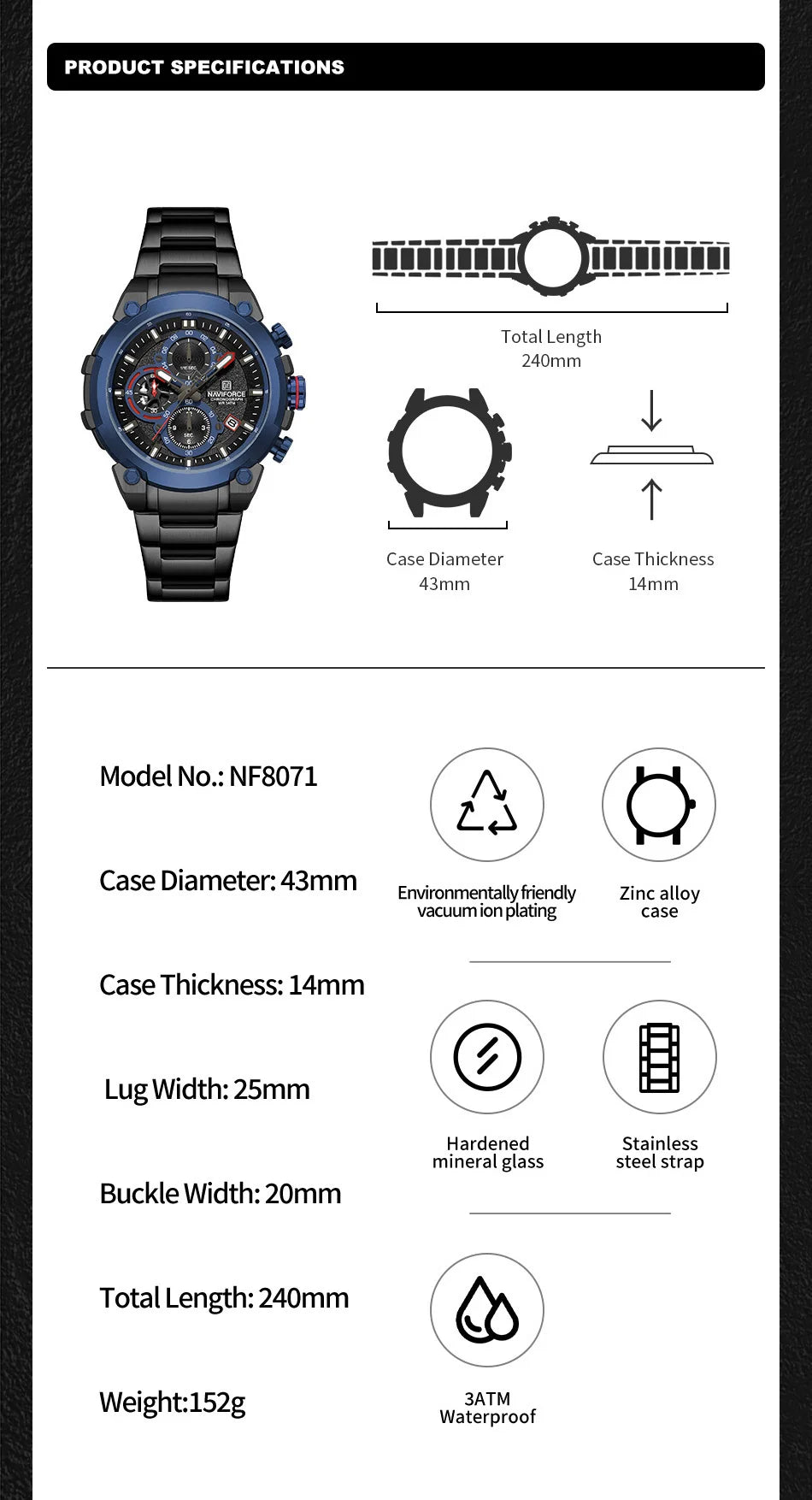 NAVIFORCF Mens Military Watches Luxury Wrist Watch Quartz Clock Watch Hot Fashion Men Waterproof Chronograph Relogio Masculino