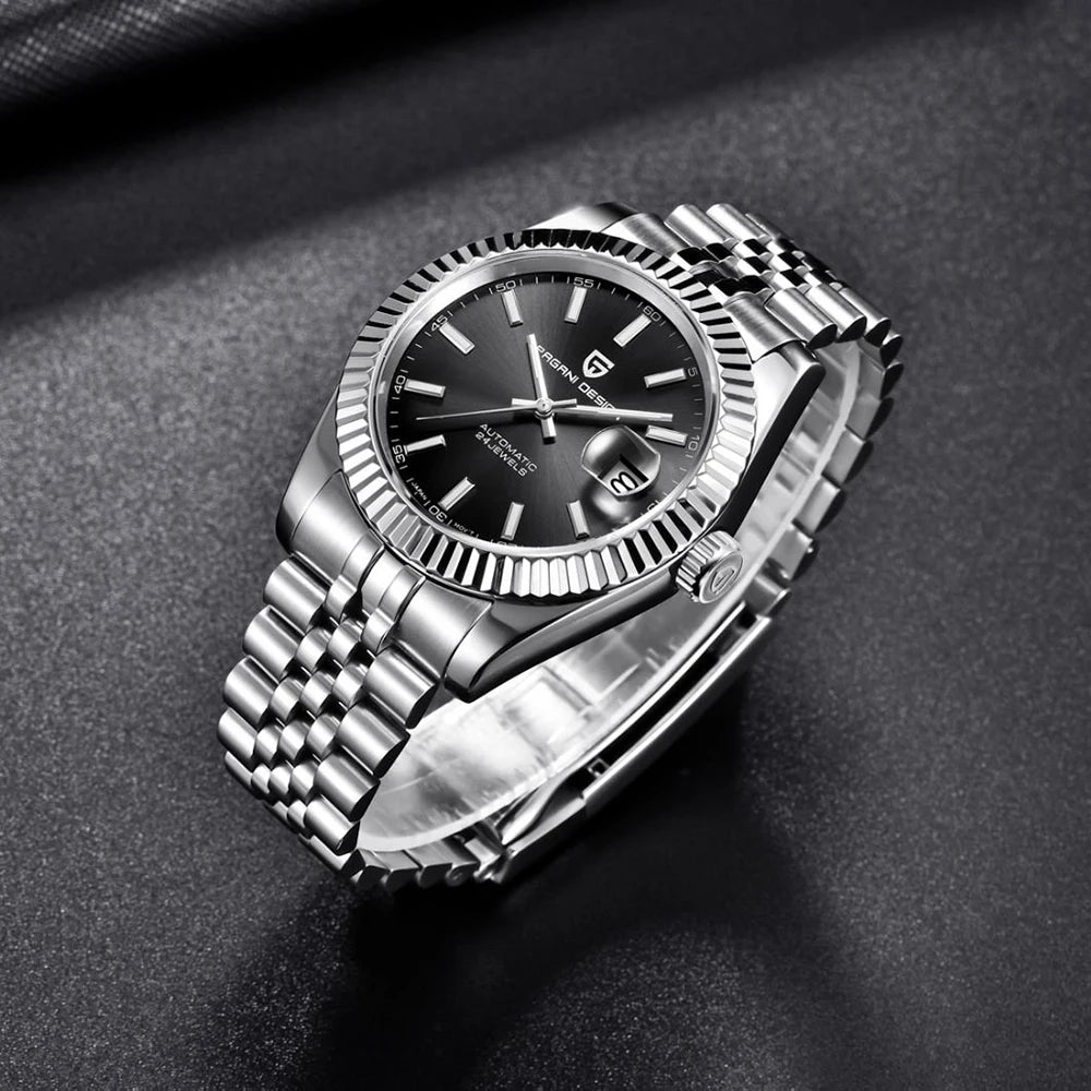 Montre homme PAGANI DESIGN Business Machinery Automatique en acier inoxydable, étanche, affichage lumineux du calendrier, coffret cadeau inclus