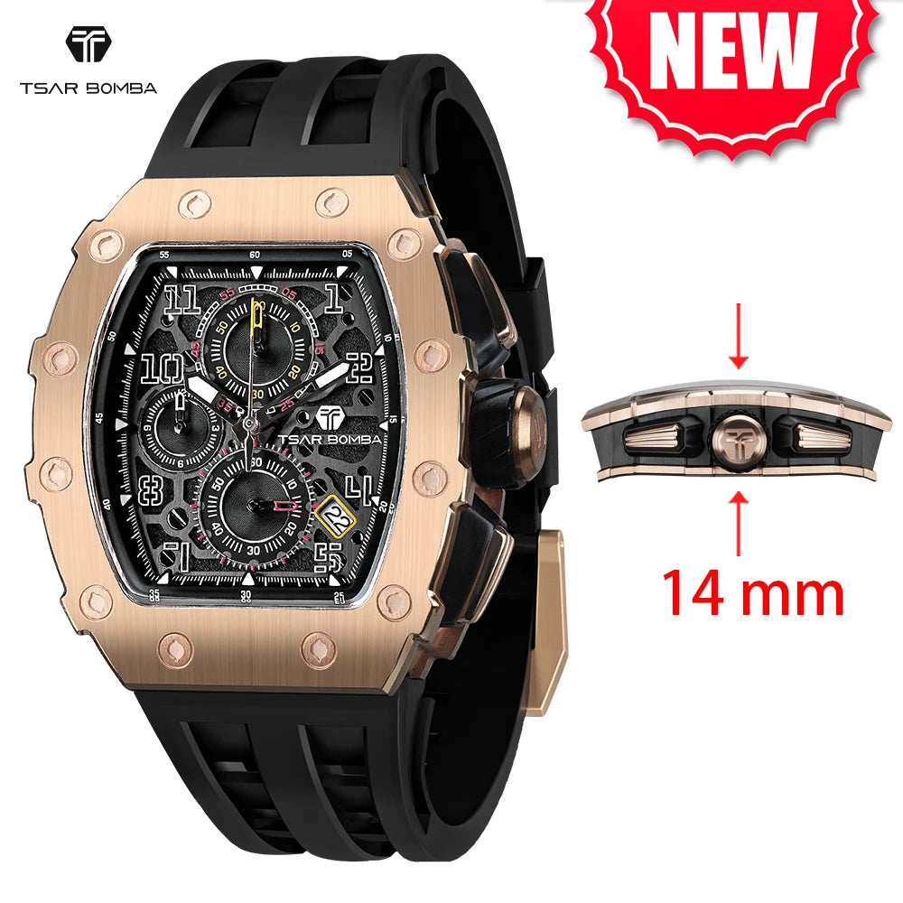 TSAR BOMBA New TB8204 Watch for Men Japan Quartz Chronograph 50M Waterproof Wristwatch Fashion Sport Clock Male Luxury Mens Gift