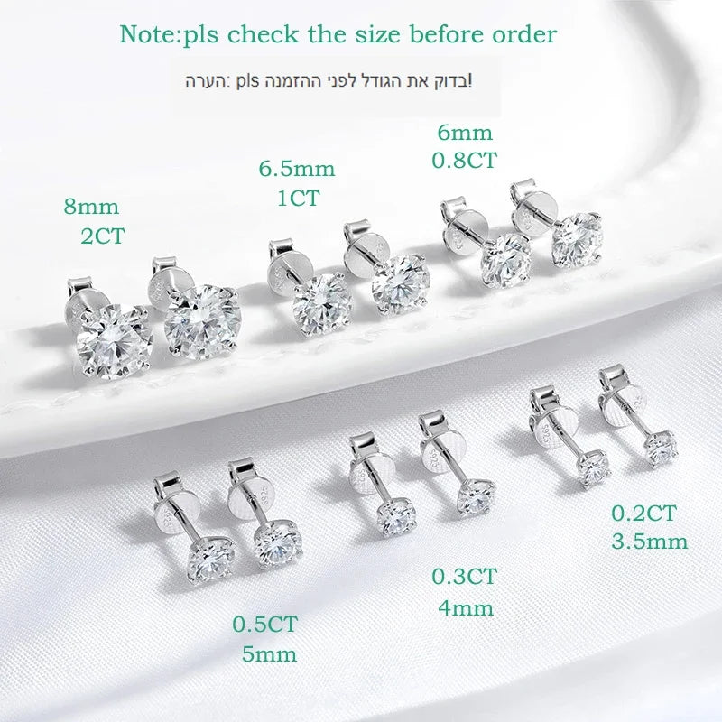 Smyoue Each 0.2-2CT Certified Moissanite Stud Earrings for Women 4 Claw Sparkling Wedding Party Jewelry Sterling Silver S925