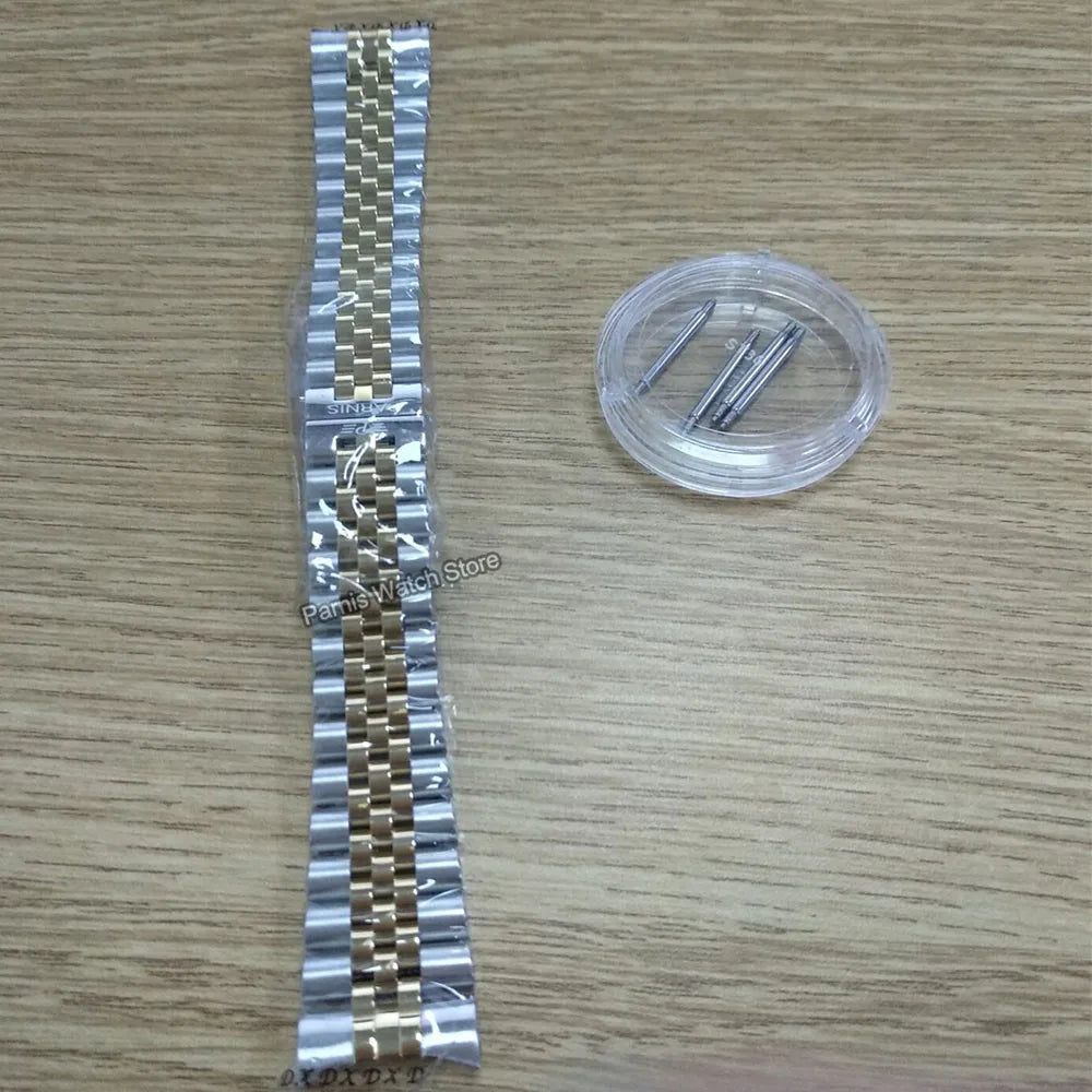 Parnis 36mm Gold Color Luminous Mark Automatic Men's Wristwatch 5 ATM Stainless Steel Jubilee Bracelet