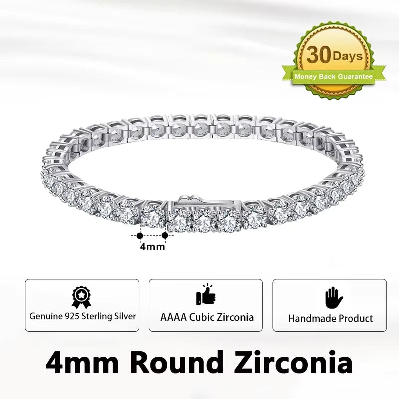Rinntin Genuine 925 Sterling Silver Tennis Chain Bracelet Handmade High-end Luxury Hand Chain for Men Women Jewelry Gift SB128