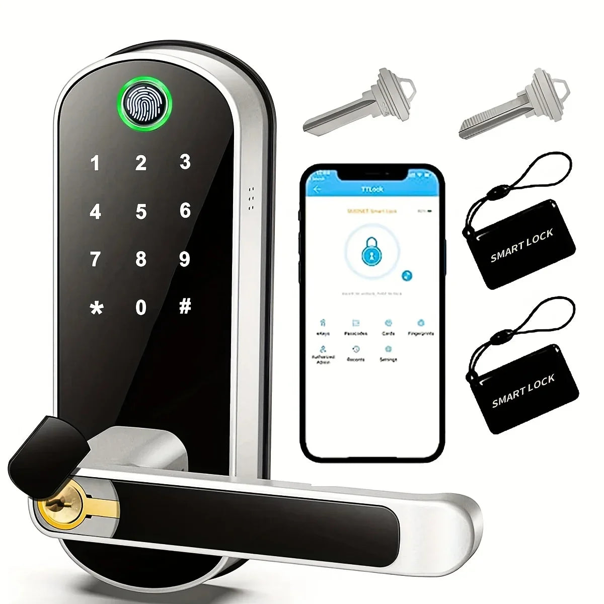 New Smart Fingerprint Door Lock with Keypad, Biometric Electronic Door Lock, Fingerprint/Password/Key Unlock for Home/Office