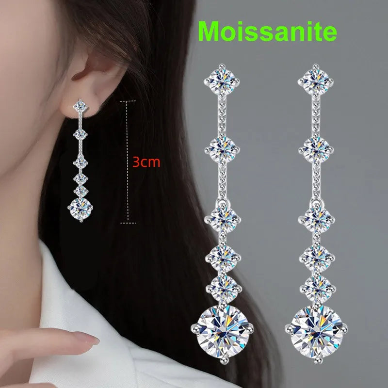 Moissanite Dangle Earrings For Women 3ct a Pair D Color VVS1 Diamond Long Tassel Ear Drops 925 Sterling Silver Fine Jewelry Gift