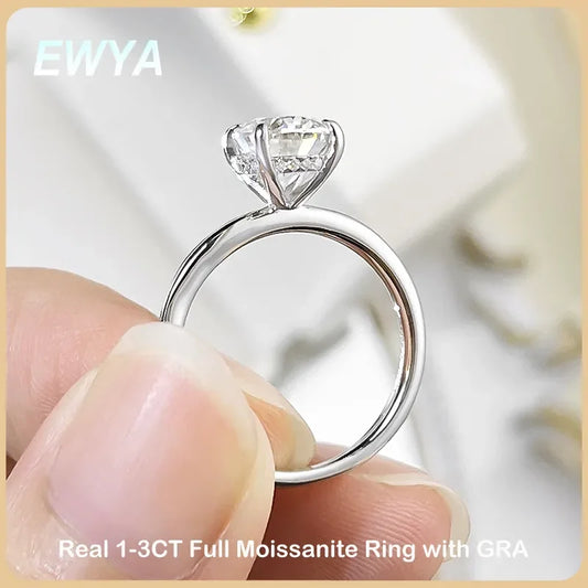 EWYA Luxury 1/2/3CT Oval Cut Full Moissanite Ring For Women S925 Silver Plated 18K White Gold Diamond Rings Bridal Wedding Band