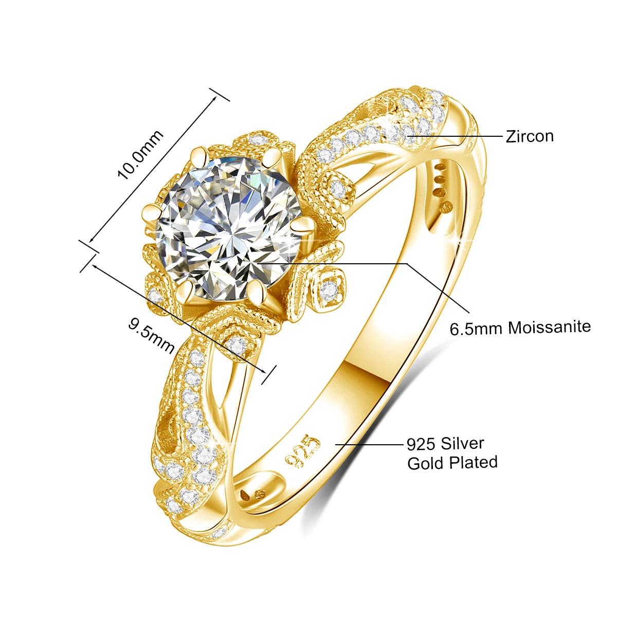 Luxury 18k Gold Plated Women Ring 1ct D vvs1 Moissanite 925 Silver Wedding Band High Quality Engagement Gift Fine Jewelry