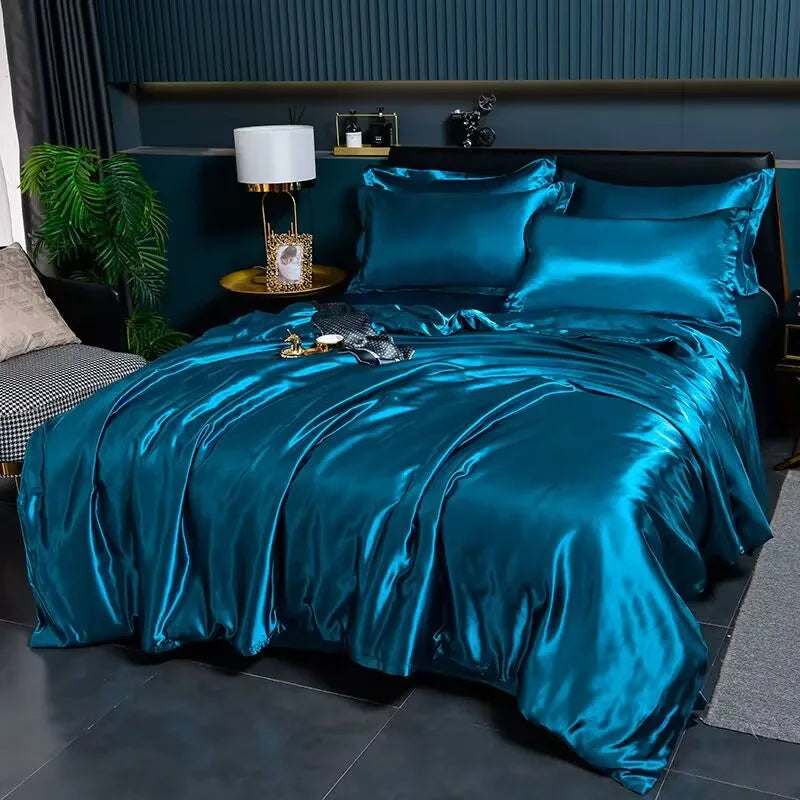 Mulberry Silky-blending Fabric Bedding Set High-end Silky Queen Size Duvet Cover Set with Fitted Sheet Luxury Bedding Sets King