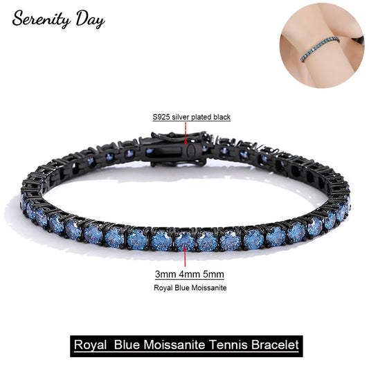 Serenity 3mm 5mm Royal Blue Moissanite Tennis Bracelet Women Man S925 Sterling Silver Bracelet Plated 18K Hand Chain Anniversary