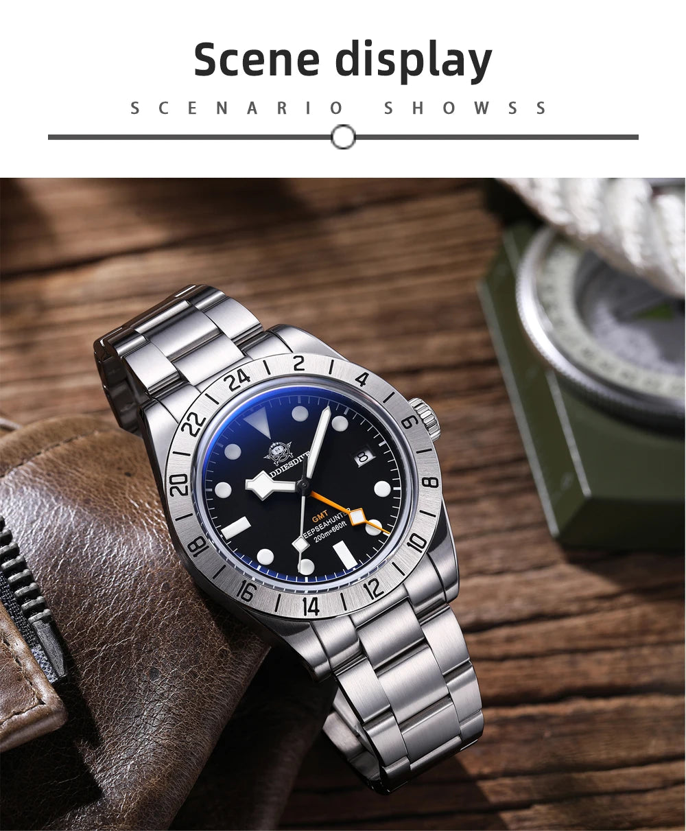 ADDIESDIVE Top Brand 39mm Quartz GMT Watches 20Bar Waterproof Luminous Bubble Mirror Sport Glass Watch for Men Relogio Masculino