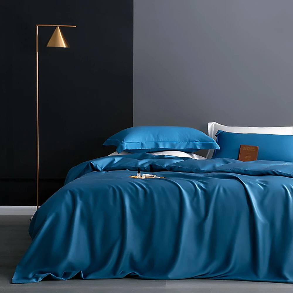Sondeson Champagne Gold 100% Silk Bedding Set Healthy Skin Beauty Queen King Duvet Cover Set Flat Sheet Pillowcase Bed Linen Set