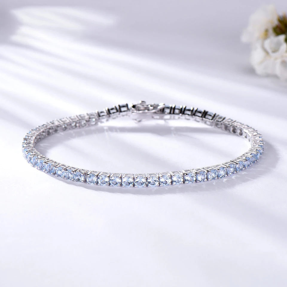 TBCYD 2/3mm Blue Topaz Gemstone Bracelet For Women 925 Sterling Silver Diamond Chain 18k Plated Boutique Wedding Jewelry Gift