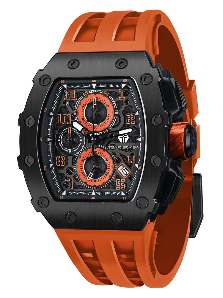 TSAR BOMBA Watch for Men Top Brand Luxury Waterproof Quartz Wristwatch Tonneau Clock Gift Chronograph Rectangle Mens Watch
