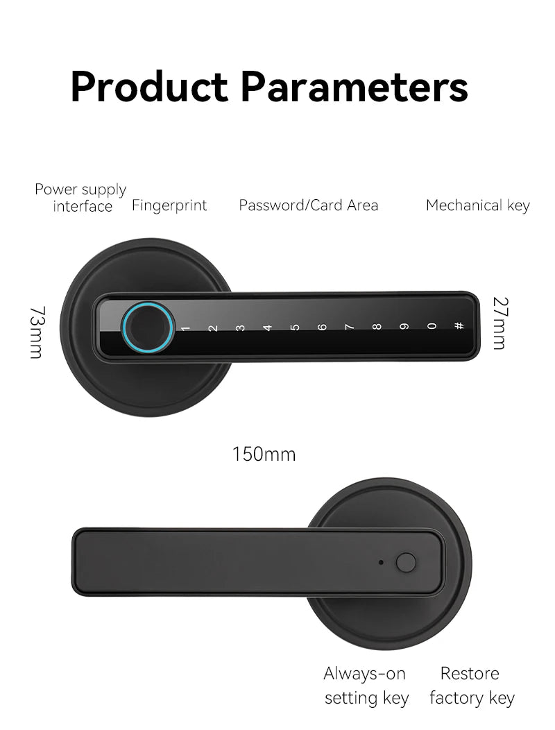 Tuya Smart Fingerprint Door TT Lock Electronic Lock with Password/Key/Card/Tuya APP Unlock Home Protection Smart Life Control