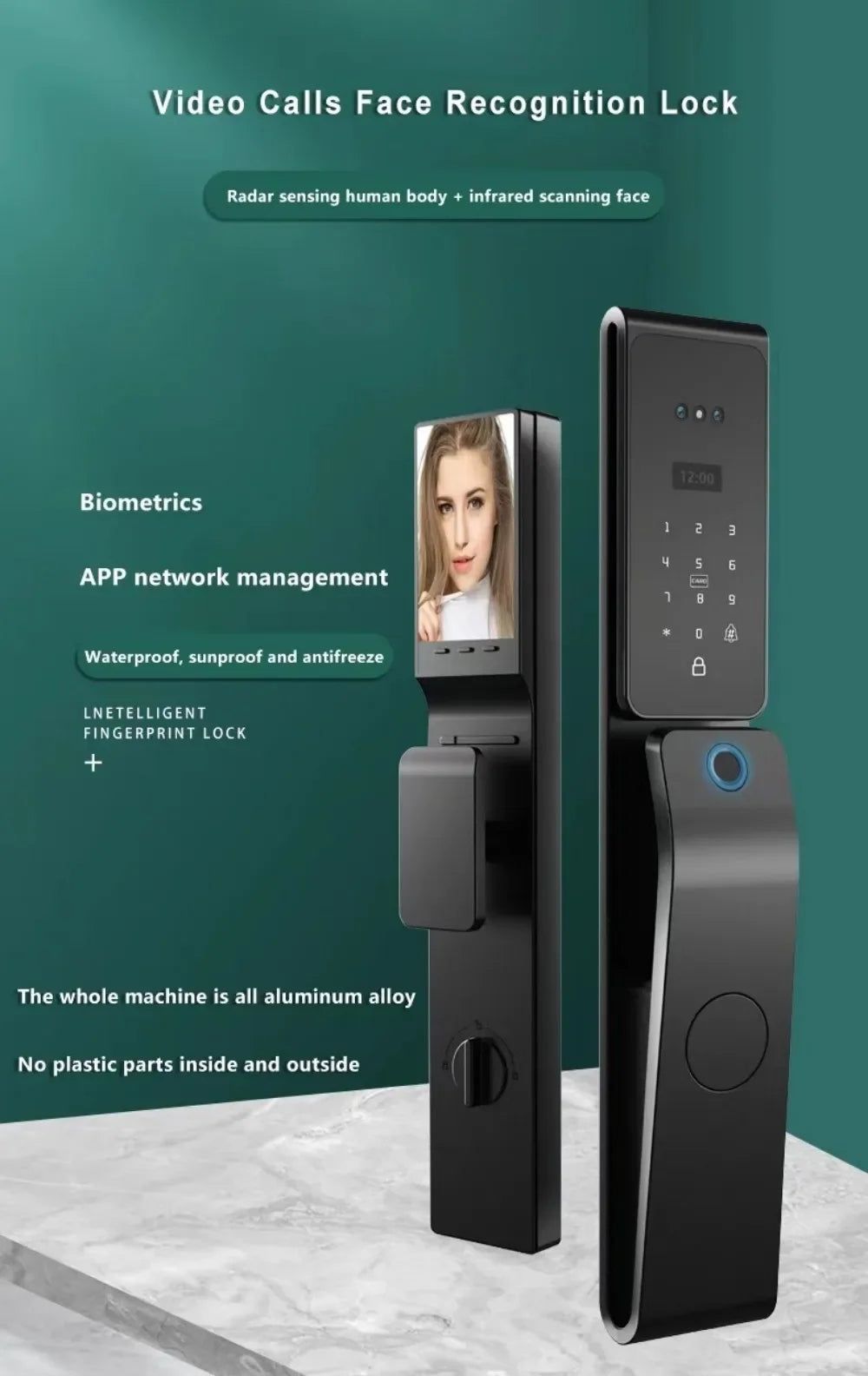 Smart Home Door WiFi NFC Digital Lock with 3D Face Recognition & Palm Vein, Works with Tuya