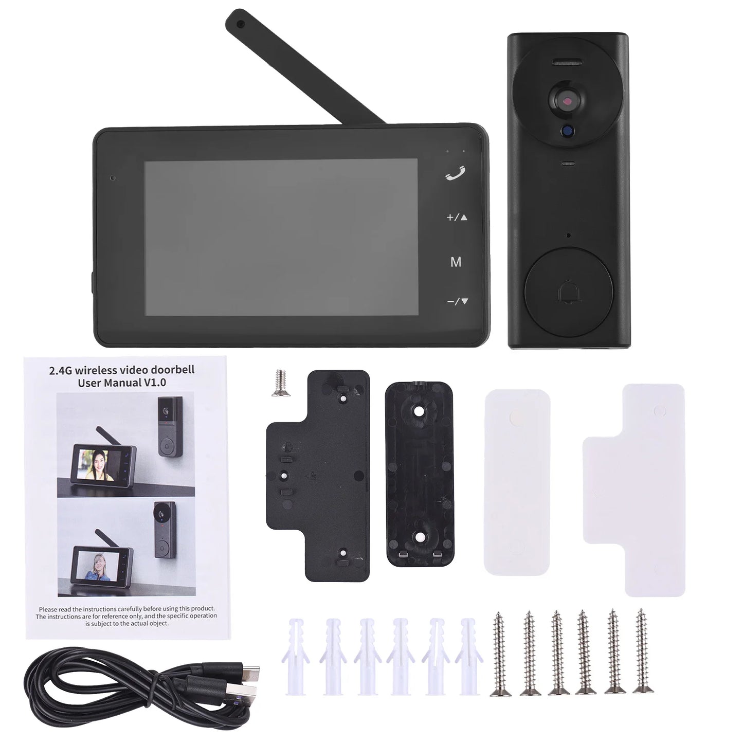 Wireless Video Doorbell Camera with Monitor Display 4.3 IPS Screen Video Door Phone Camera Kits for Villa Home Office Apartment
