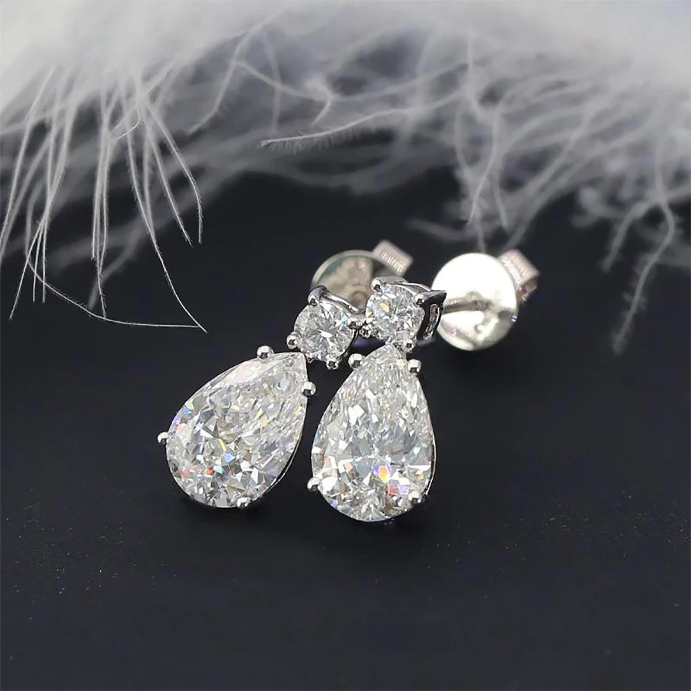 Certified Pear/Round Cut Moissanite Diamond Drop Earrings for Women 100% 925 Sterling Silver Waterdrop Shape Stud Earring