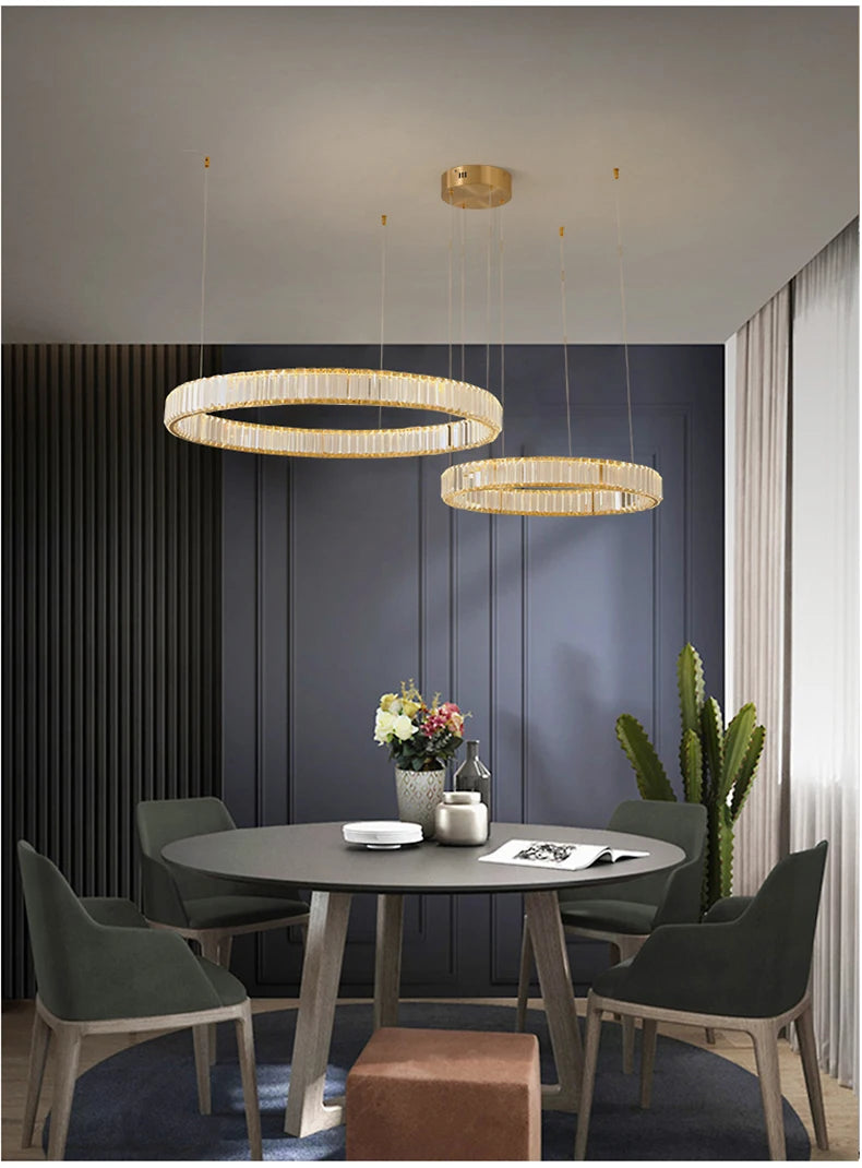 Modern Living Room Crystal Chandelier Led Remote Control Dimmable Led Pendant Lights Luxury Steel Adjust Hanging Lamp Fixture