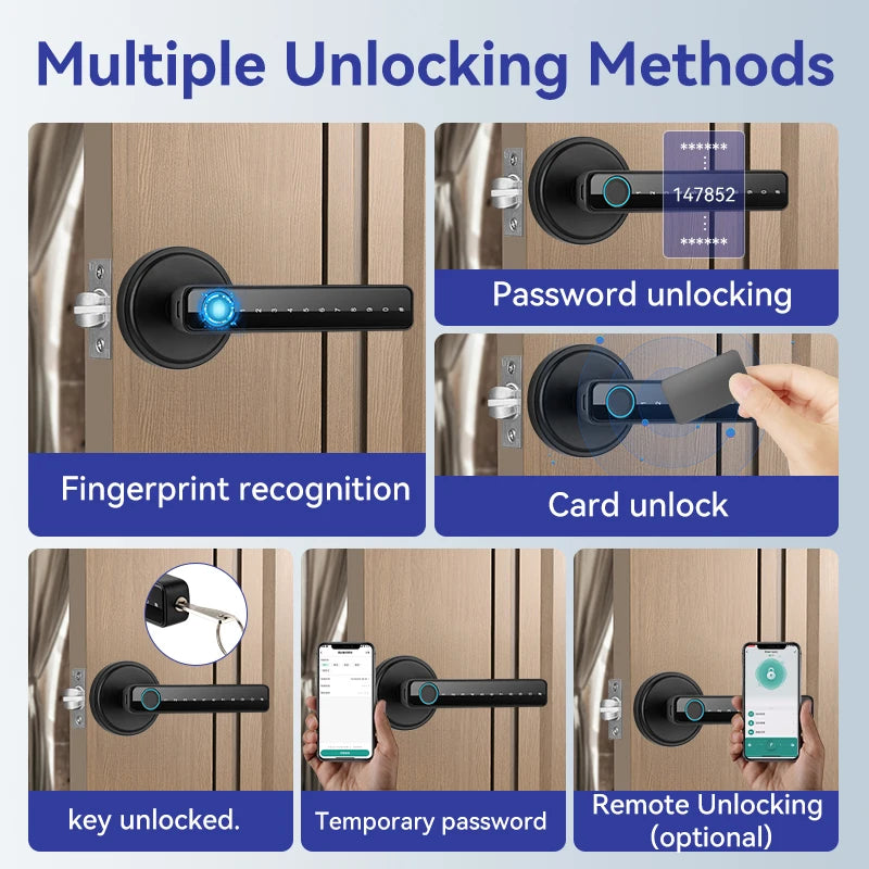 Tuya Smart Fingerprint Door TT Lock Electronic Lock with Password/Key/Card/Tuya APP Unlock Home Protection Smart Life Control