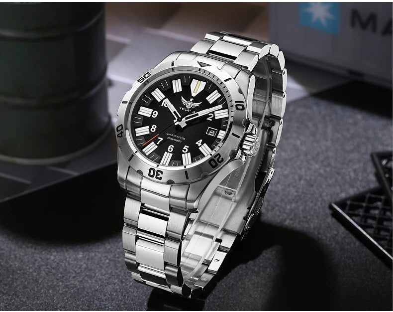 YELANG  V1036S 42mm Men Quartz Watch Luminous 10 Years Lithium swiss RONDA 715-Li Movement 30ATM 300m Waterproof Military Style