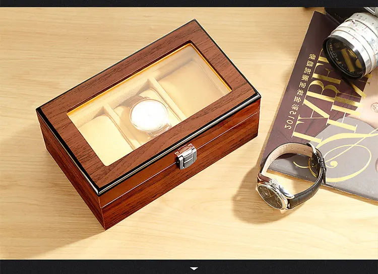 Black Luxury Wood Grain Watch Box 3 Slots Men Quartz Mechanical Watch Boxes Collection Storage Box