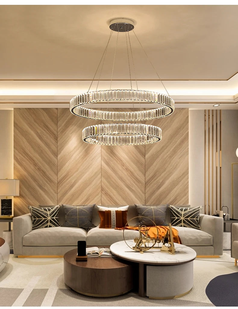 Modern Living Room Crystal Chandelier Led Remote Control Dimmable Led Pendant Lights Luxury Steel Adjust Hanging Lamp Fixture