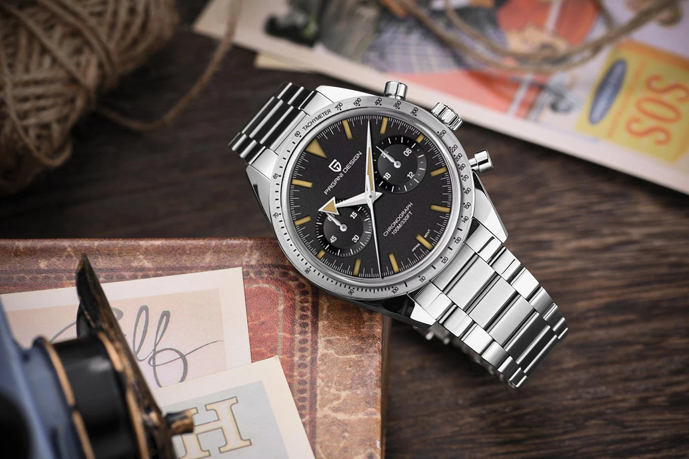 PAGANI DESIGN 2025 Mens watches Moon Quartz  Watch men speed Sport waterproof Chronograph AR Sapphire VK64 Steel Retro Luminous