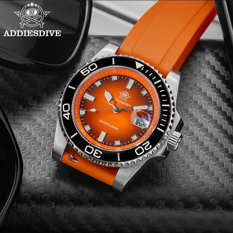 ADDIESDIVE New Men Watch AD2089 Diver 200m Waterproof Wristwatch Ceramic Bezel Luminous 316L Stainless Steel Quartz Watch AD2089