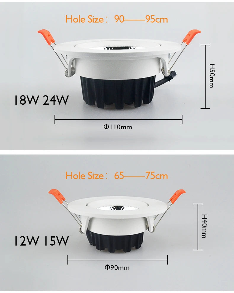 10Pcs LED Downlights 7W 9W Dimmable Spot Lights 12W 15W AC90V-260V 18W COB Chip Recessed Ceiling Lamps For Home Illumination